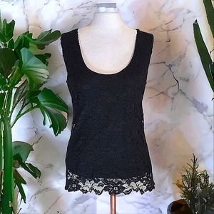 Sandra Women's Black Floral Lace Tank Top Size Medium